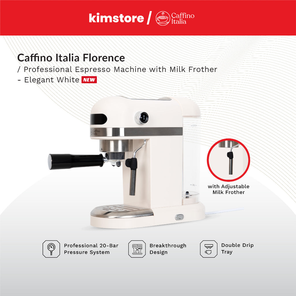 [OPEN BOX] Caffino Italia Florence Professional Espresso Machine with Milk Frother - Tuscany White