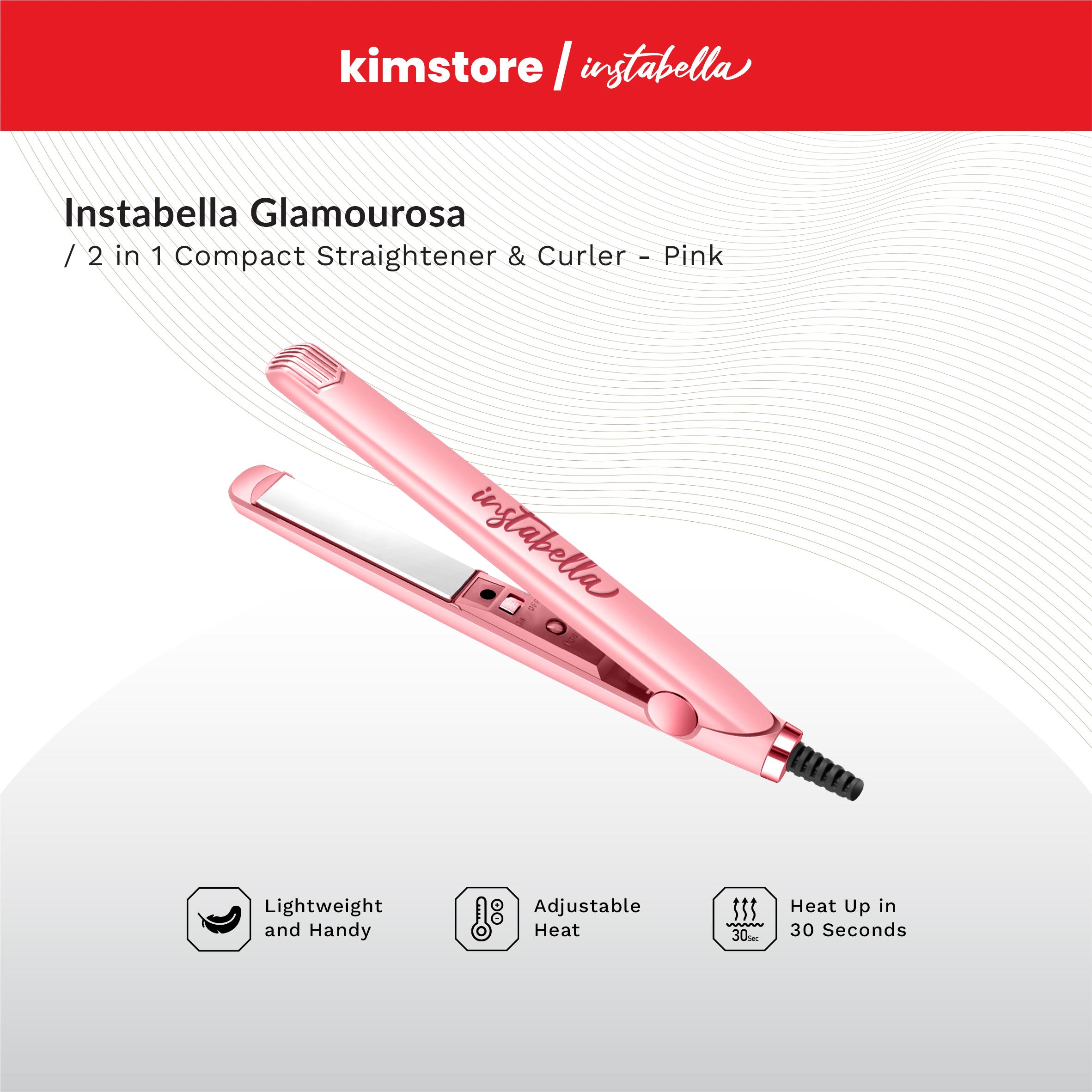 INSTABELLA Glamourosa 2 in 1 Compact Straightener & Curler HS-340