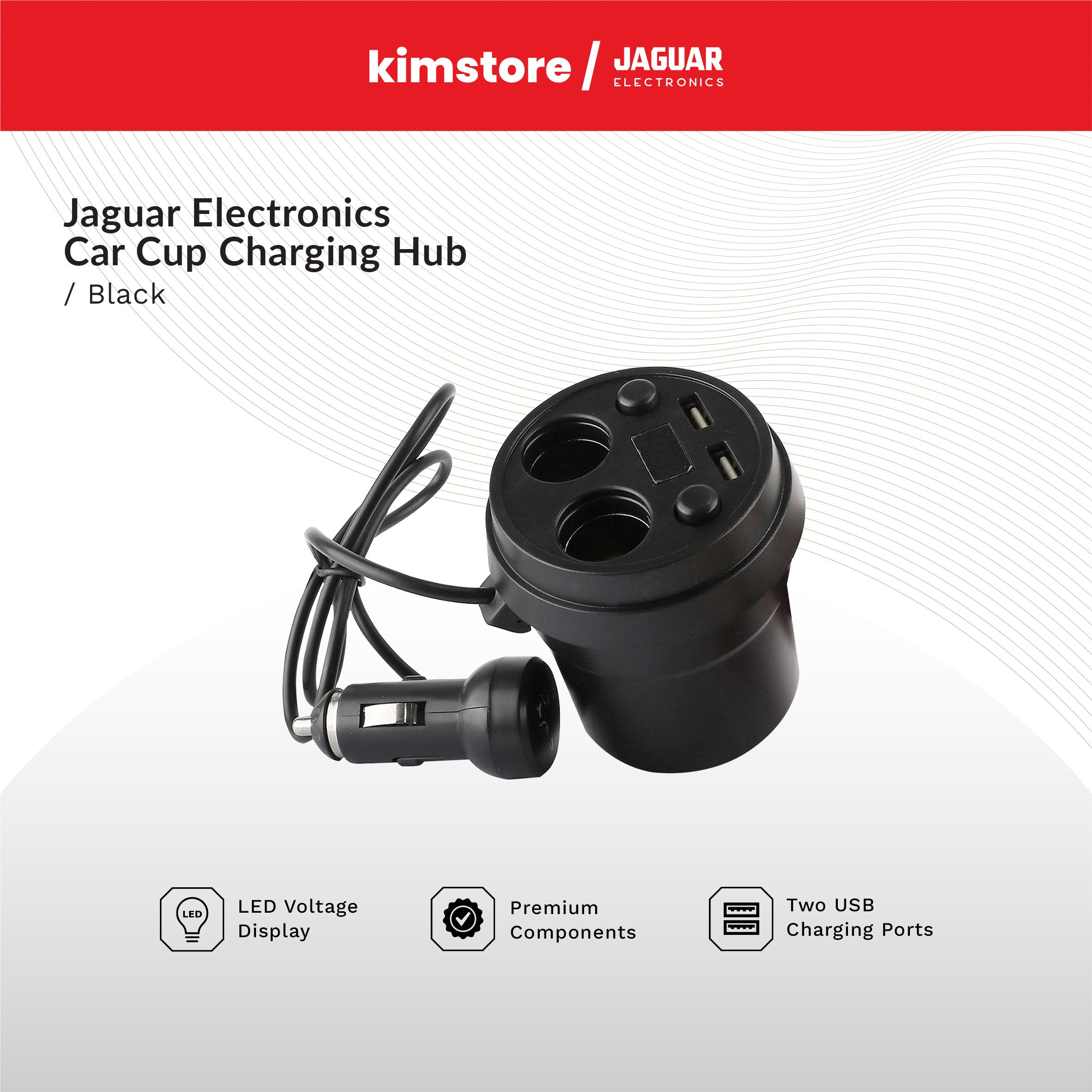 Jaguar Electronics Car Charger Hub with Cigarrette Lighter Socket